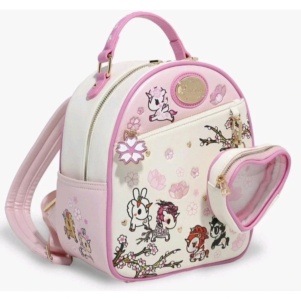 NEW! Tokidoki Unicorno‎ Cherry Blossom Mini Backpack with Clear Pouch Keychain